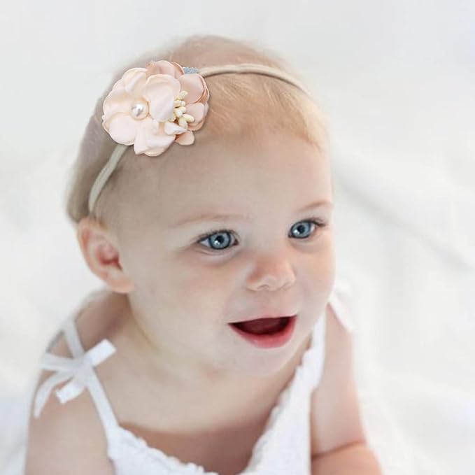 cherrboll 4pcs Baby Girl Flower Headbands, Super Soft & Stretchy Nylon Floral Hairbands for Newborn Toddler