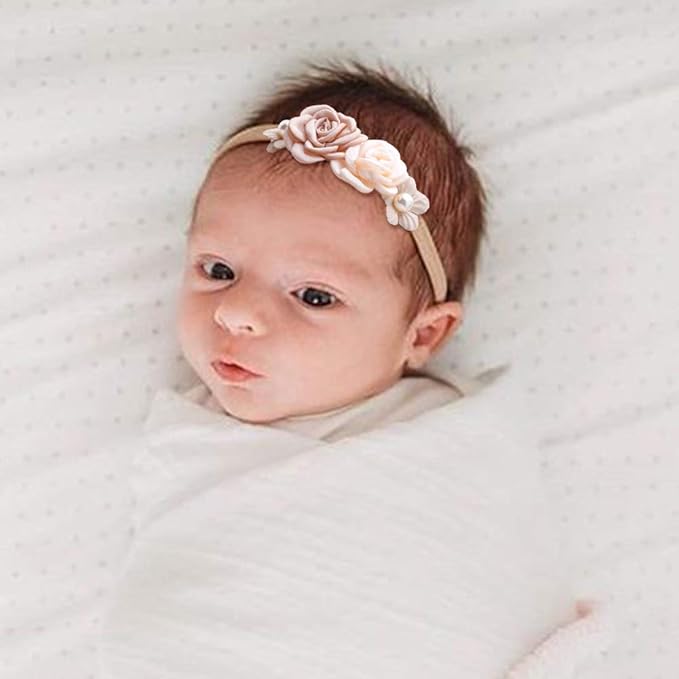 Baby Girl Headbands Nylon Flower Elastic Hairbands 6pcs Hair Accessories Gift for Newborn Infant Toddlers