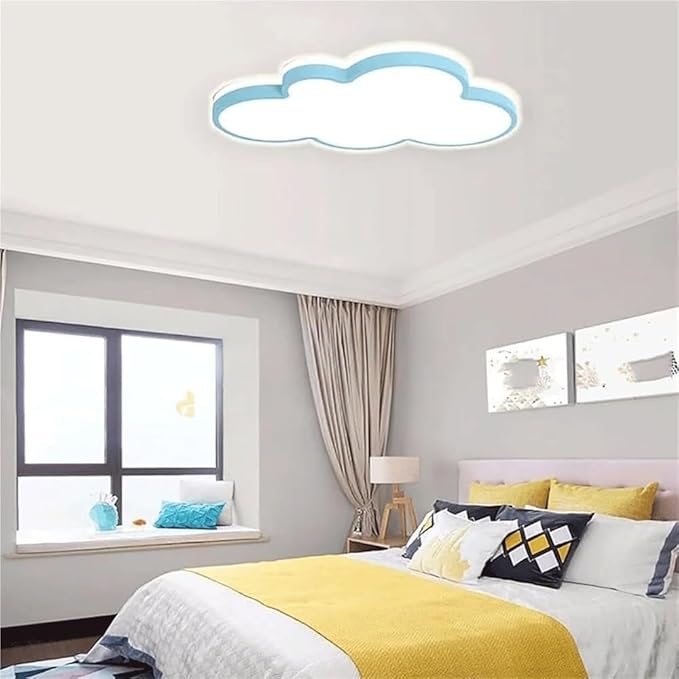 Cute Cloud LED Ceiling Light Fixture, Blue & White Flush Mount Lamp, Modern Eye-Caring Lighting for Kids’ Bedroom, Nursery, Baby Room, Playroom Decor(Blue,68cm)