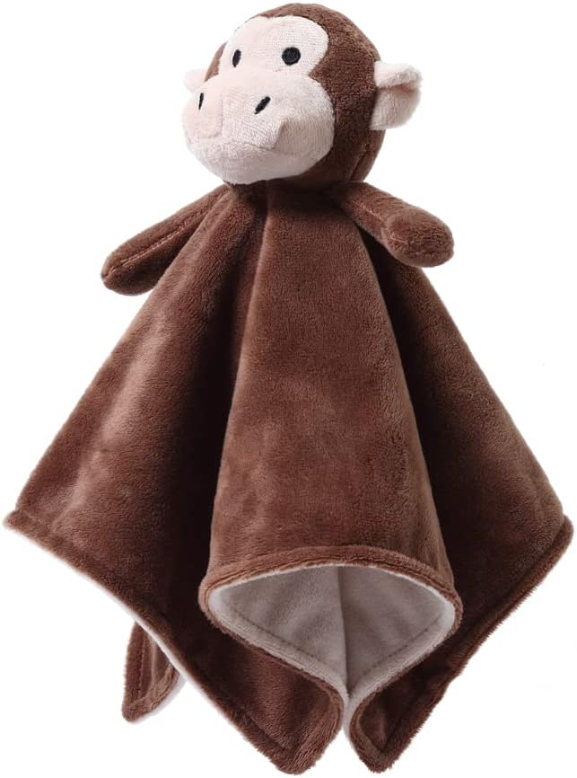 CREVENT Cozy Plush Baby Security Blanket, Loveys for Baby Girls and Boys, Birthday (Monkey+Tag)