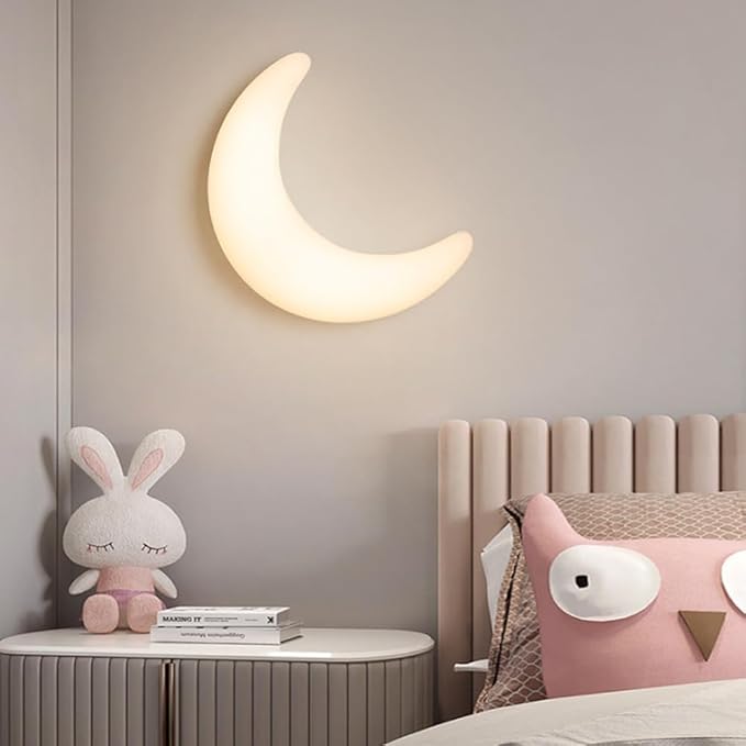 Dimmable LED Moon Wall Lamp, Modern White Crescent Sconce Light Fixture, Nordic Style Ambient Lighting for Bedroom Kids Room Living Room Nursery Wall Decor Night Light(49CM)