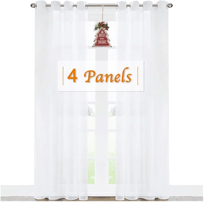 RYB HOME 4 Panels Sheer Curtains 84 Inches Long, Breathable Heavy Duty Fabric Grommet Voile Curtains Window Panels for Bedroom Living Room Kitchen, 54" Wide x 84" Long, 4 Panels