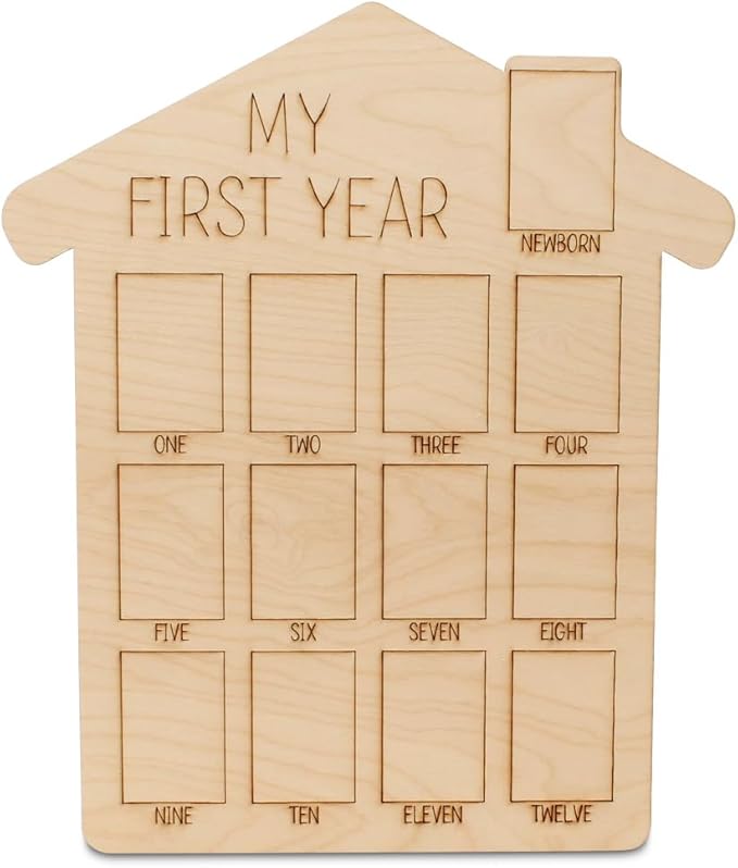 My First Year Photo Frame 14-inch, Baby Picture Frame for Baby Keepsake, Nursery Decor, and Birthday Party, by Woodpeckers
