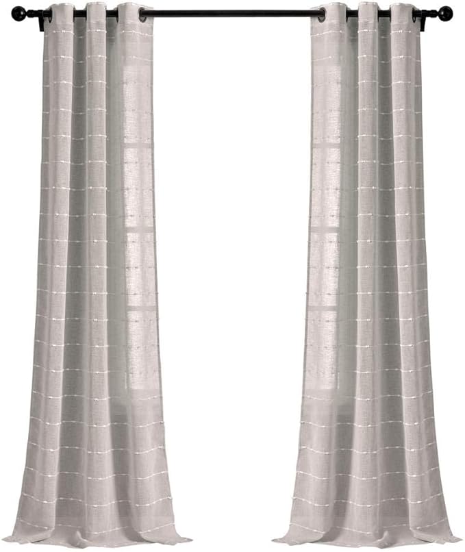 Lush Decor Farmhouse Textured Grommet Sheer Window Curtain Panel Pair, 38"W x 84"L, Gray
