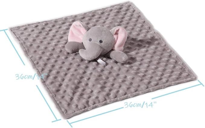 CREVENT Cozy Plush Baby Security Blanket Loveys for Baby Boys and Girls, Minky Dot Front + Sherpa Backing with Animal Face (Grey Elephant)