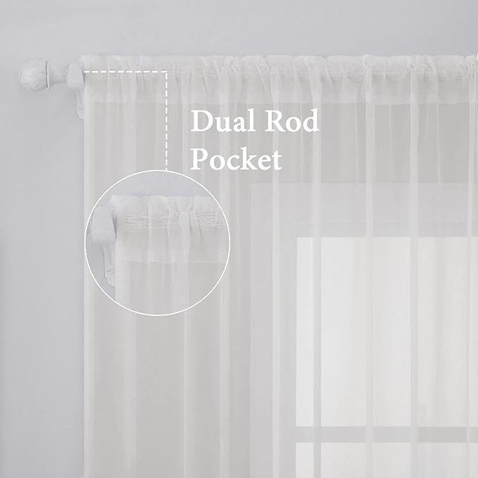 MIULEE Ivory Window Sheer Curtains for Bedroom Living Room Solid Elegant Net Drapes 2 Panels Width 42 x Length 84 Inches
