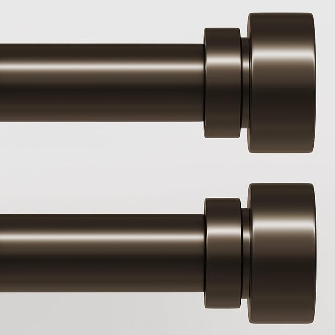 2 Pack Modern Brown Curtain Rods Set for Windows 48 to 84 Inches Adjustable Length Heavy Duty 1" Diameter Window Curtain Rod with Decorative Finials for Outdoor Bedroom Kitchen Living Room