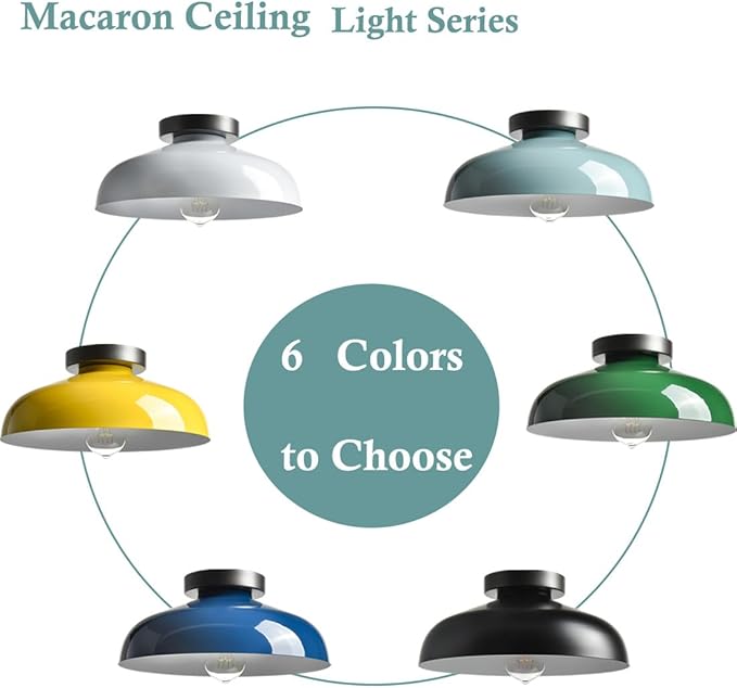 DIRYZON Macarons Yellow Ceiling Light Industrial Mount Fixture with 12-Inch Metal Shade for Bedroom Hallway Porch