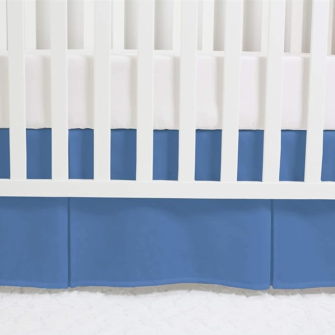 Box Pleated Mini Crib Bed Skirt Premium 100% Cotton 800 Thread Count Nursery Crib Toddler Bedding Crib Bedskirt for Baby Boys or Baby Girls, (24" x 38") + 10" Drop Lenght - Medium Blue Solid