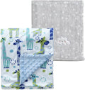 CREVENT 2Pcs 30''X40'' Cute Cozy Fluffy Warm Baby Blankets for Infants Toddlers' Bedding Crib Cot Stroller - Grey Cloud + Minky Giraffe