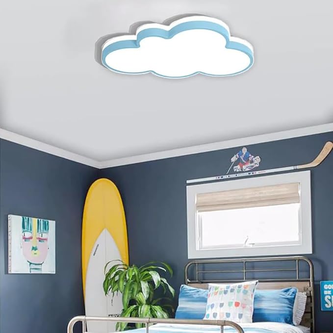 Dimmable LED Flush Mount Ceiling Light Fixture with Cloud Shape,34W 23Inch Close to Ceiling Lamp Modern Lights for Bedroom Kitchen, Blue Recessed Indoor Lighting 3000K-6000K Light Color Adjustable