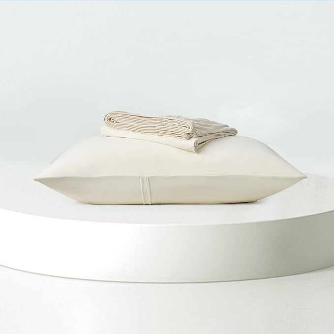 Dream Valley® Twin Sheets Set, Cooling Fitted Sheet with 1 Pillowcase-2 PCS with No Flat Sheet,Q-Max > 0.4 Aerocool, Cooling for Night Sweats, Hot Sleepers,deep Pocket up to 15",Ivory