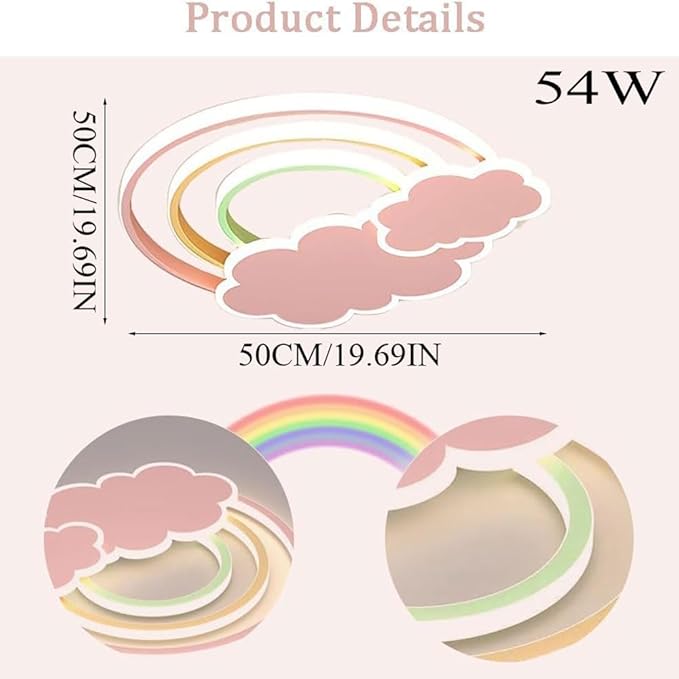 LED Pink Ceiling Light Modern Cartoon Children's Room Dimmable With Remote Control Nordic Blue Cloud Rainbow Night Light for Bedroom Baby Boys Girls