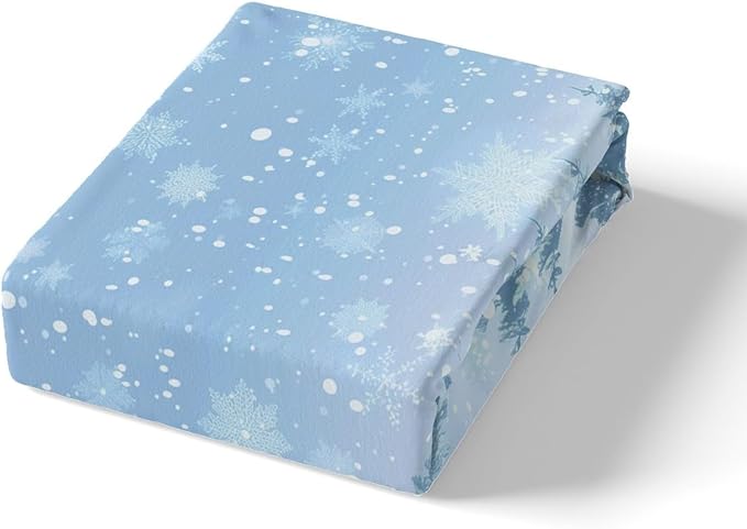 Manfei Blue Glitter Duvet Cover Set Full Size, Xmas Trees Deers Snowflakes Print Comforter Cover with 2 Pillowcases, New Year Theme Bedding Set 3pcs for Kids Girls Teens Bedroom Decor,No Comforter