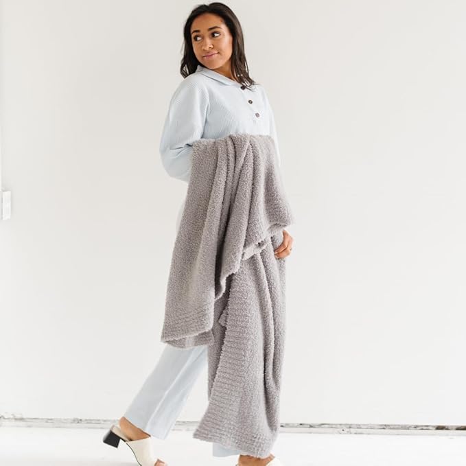 SARANONI Bamboni Luxury Throw Blanket | Super Soft Plush Home Decorative Comfy Blankets for Sofa, Couch or Bed | Gray, Large - 50" x 60"