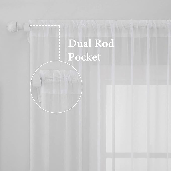 MIULEE 2 Panels Solid Color White Sheer Window Curtains Elegant Window Voile Panels/Drapes/Treatment for Bedroom Living Room (54 X 95 Inches White)
