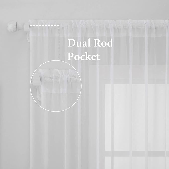 MIULEE 2 Panels Solid Color White Sheer Window Curtains Elegant Window Voile Panels/Drapes/Treatment for Bedroom Living Room (54 X 60 Inches White)