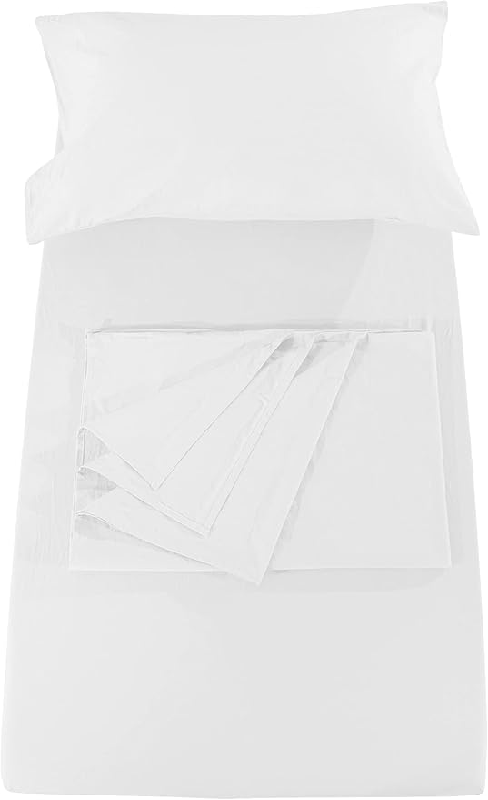 PLAIN PRINTED LINEN 3-Piece Toddler Sheet Set, 100% Cotton Fitted Sheet, Flat Sheet and Envelope Pillowcase, Toddler Bed Set, Mini Crib Sheets (White Solid)