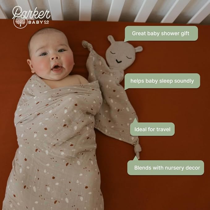 Parker Baby Muslin Lovey Security Blanket for Babies | 100% Organic & Hypoallergenic Muslin Cotton | Soft & Safe for Newborns and Toddlers | Travel Friendly Sleep Soother