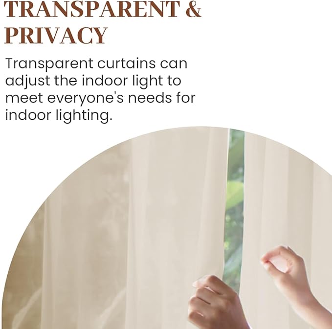 Dreaming Casa Taupe Sheer Curtains 204 Inches Long, Rod Pocket & Back Tab Light Filtering Textured Sheers for Living Room Bedroom, 2 Panels, Each 52" W x 204" L