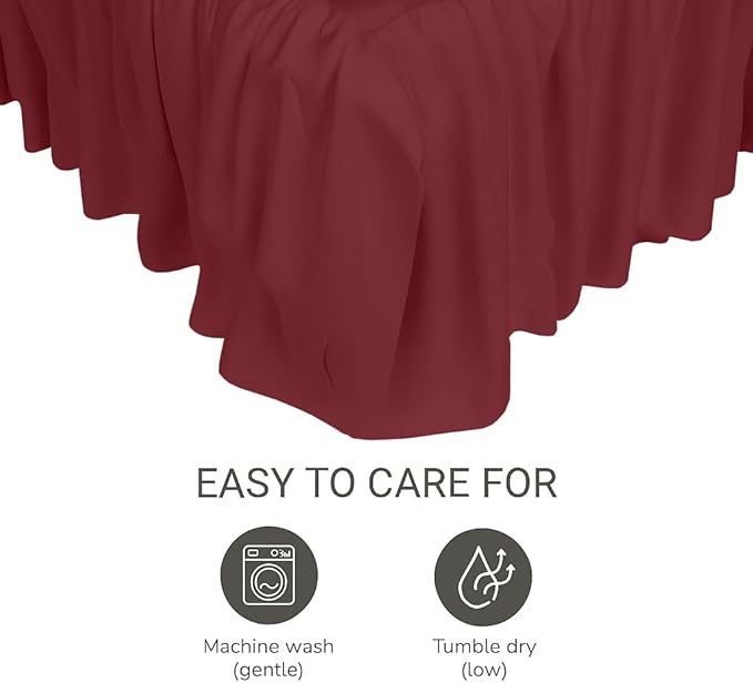 Crib Bed Skirt Dust Ruffle with Split Corners, 100% Cotton, Burgundy Nursery Crib Skirt for Baby Boys or Girls, 28x52, 14" Drop, Toddler Bed Skirt, Baby Bedding, Crib Sheet Skirt, Soft & Breathable