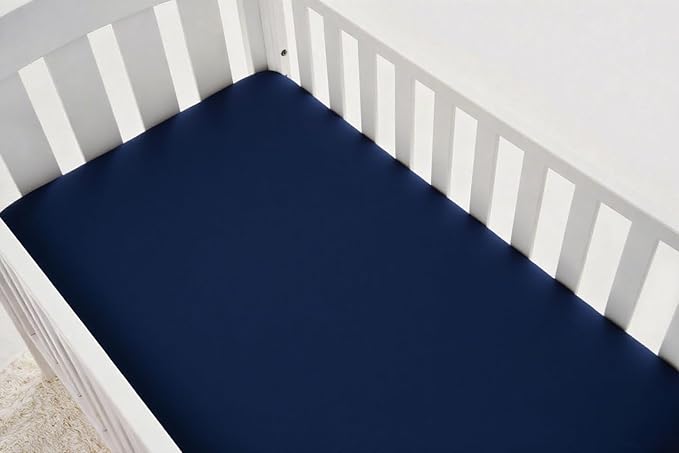 American Baby Company 2 Pack Fitted Crib Sheets 28" x 52", 100% Polyester Ultra Soft Microfiber, White/Navy, for Boys and Girls, Fits Crib and Toddler Bed Mattresses