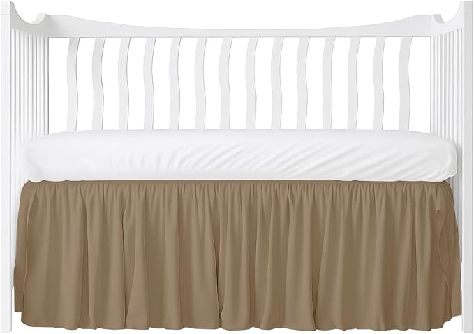 Crib Bed Skirt Dust Ruffle with Split Corners, 100% Cotton, Taupe Nursery Crib Skirt for Baby Boys or Girls, 28x52, 14" Drop, Toddler Bed Skirt, Baby Bedding, Crib Sheet Skirt, Soft & Breathable