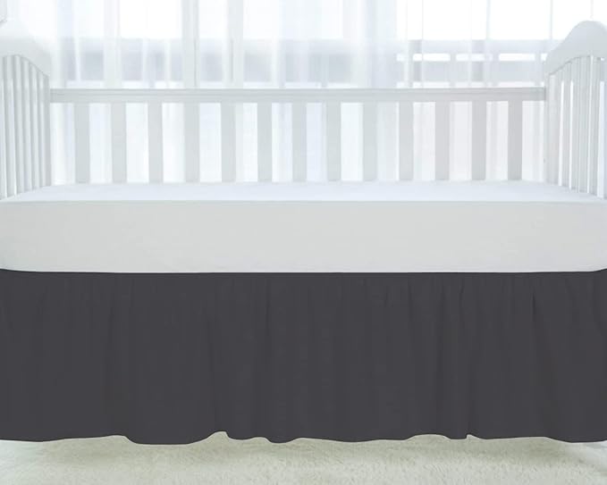 100% Egyptian Cotton, Nursery Crib Toddler (28" x 52" + 16") 800 Thread Count Crib Skirt Dust Ruffle, Bedding Skirts for Baby Boys or Girls, 16" Drop, Dark Grey Solid