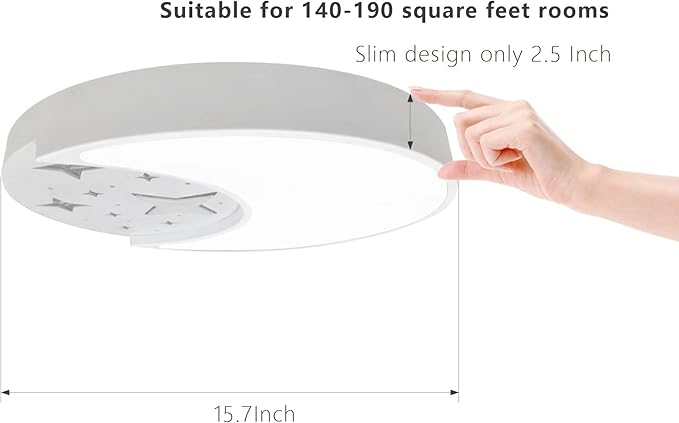 Flush Mount Ceiling Light, 30W Large Modern LED Ceiling Lights, 3000K/4500K/6500K Selectable, Moon and Star Ceiling Light Fixture for Bedroom Kitchen Dining Room(15.75 Inch)
