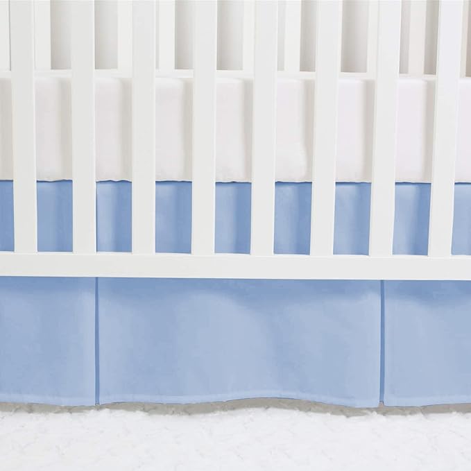 Box Pleated Crib Bed Skirt Premium 100% Cotton 800 Thread Count Nursery Crib Toddler Bedding Crib Bedskirt for Baby Boys or Baby Girls, (28" x 52") + 14" Drop Lenght - Light Blue Solid
