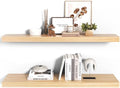 Habudda Floating Shelves, Wood Wall Shelf, Natural Wooden Home Decor for Bathroom Kitchen Bedroom, Hanging Mounted Invisible Bracket, Extra Long 35.5 Inch, Set of 2