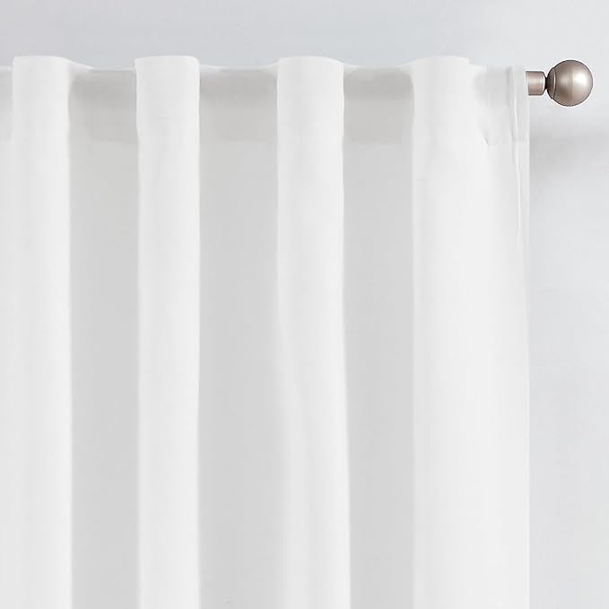 jinchan White Lined Linen Blend Curtain for Sliding Door 90 Inch Length 1 Panel for Living Room, 100 Inch Extra Wide Drape with Rod Pocket Back Tab(100W x 90L, White)