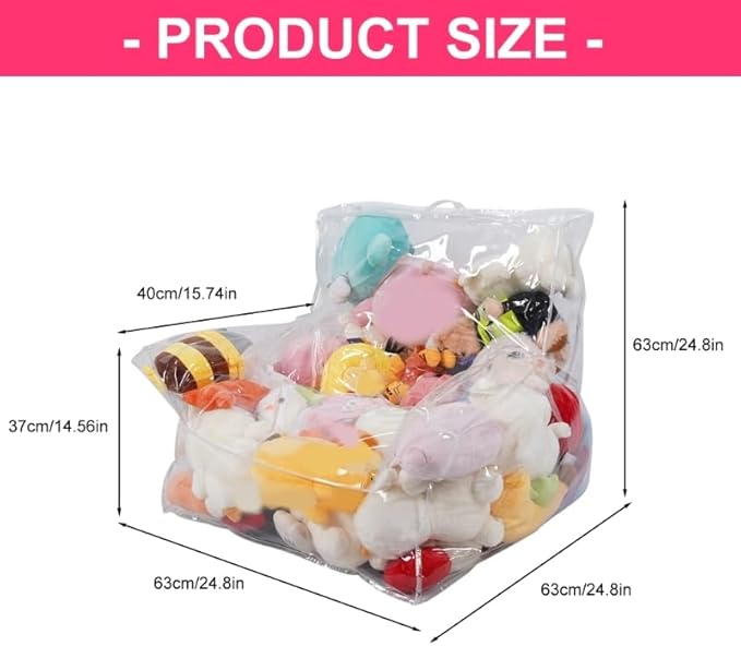 Stuffed Animal Storage Bean Bag Chair, Transparent Material and Hidden Zippers, Spacious Design for Stuffed Animals, Perfect for Home Organization and Cozy Seating in Various Spaces