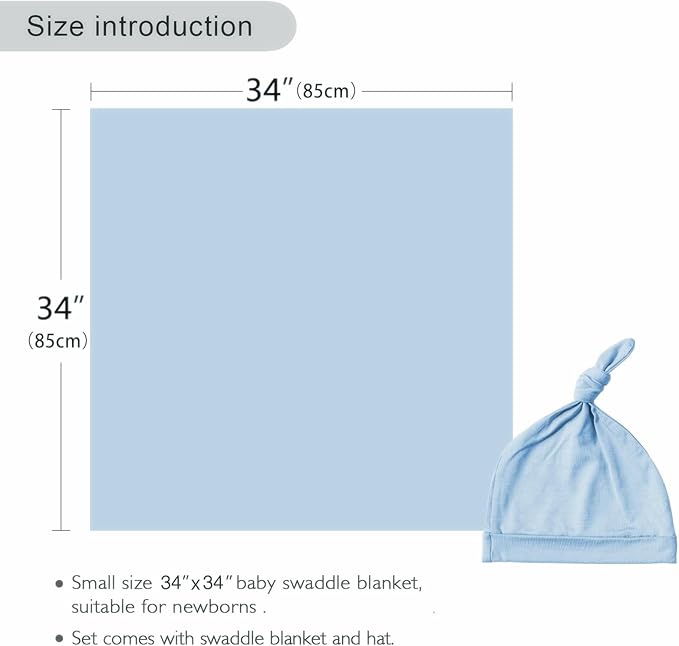 Newborn Swaddle Blanket with Hat Set Baby Swaddle Set Hospital Receiving Blankets for Girls Boys(Babyblue)