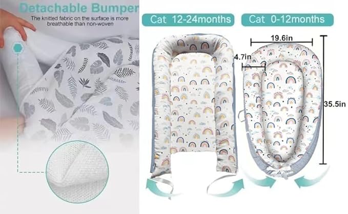 Baby Lounger Cover for Newborn 0-24 Months Soft Baby Nest Cover Organic Breathable Lounger Pillow for Newborn Infants Rainbow