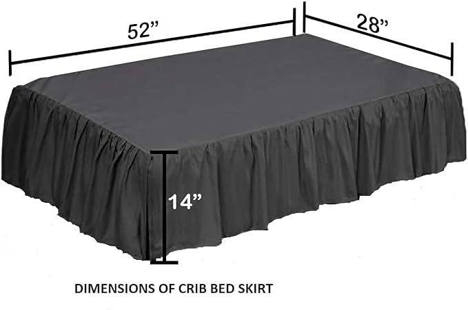 Crib Bed Skirt 28” x 52” with 14” Drop – Split Corners Dust Ruffle, Microfiber - Breathable, Durable, Elastic Adjustable Fit, Soft Nursery Bedding for Baby Boys & Girls, Dark Grey Solid