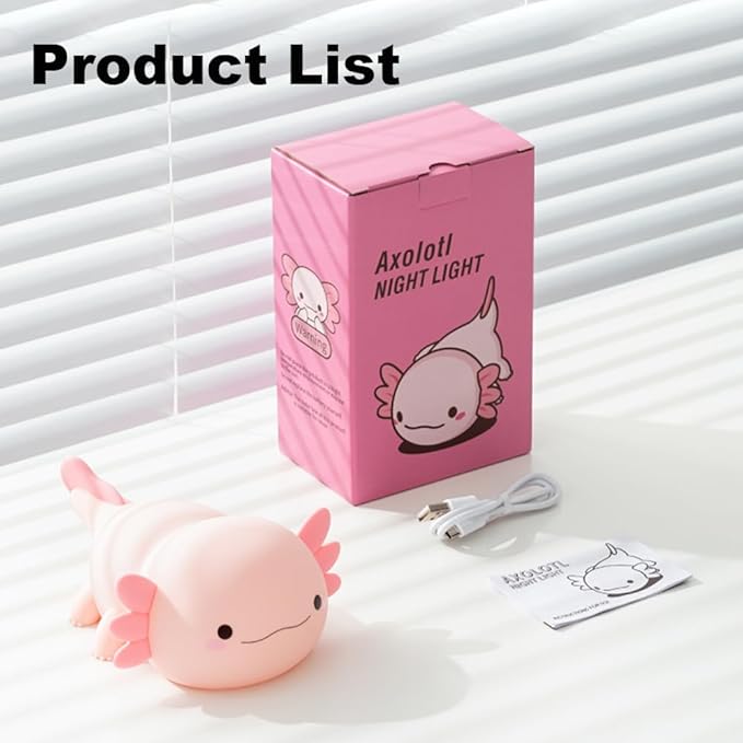 Axolotl Night Light for Kids Bedroom, Animal Silicone Nursery Night Lamp Touch Dinosaurs Nightlights USB Rechargeable Bedside Lamp for Baby Children Toddlers Girls Gift (Pink Axolotl)