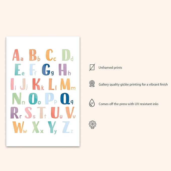 OZCONO Rainbow Alphabet Poster for Kids, Educational ABC Wall Chart for Classroom Decor, Montessori, Nursery Toddler Learning (Unframed) (16x24)