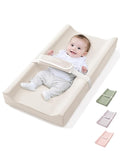 COMOMY Baby Changing Pad with Wipeable & Waterproof PU Cover, Contoured Diaper Changing Pad for Dresser with Non-Slip Safety Belt, Portable and Lightweight, Large Cushioned Foam, Beige