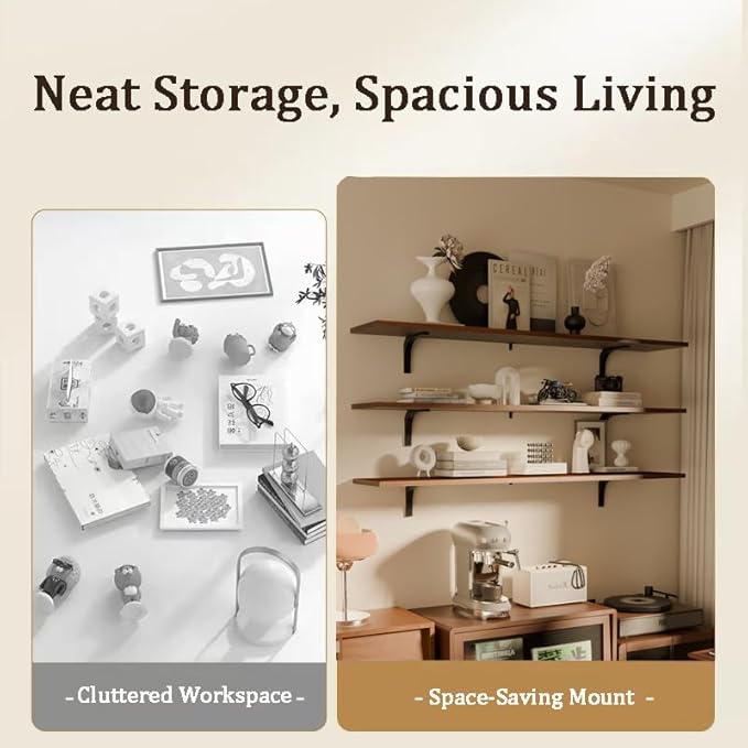 12x60 Inch Rustic Wood Floating Shelves 3-Pack - Farmhouse Walnut Wall Shelves with 100 lbs Capacity, Easy Installation for Living Room, Kitchen, Bathroom (Walnut, 3T60IN)