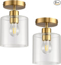 Brass Semi Flush Mount Ceiling Light,Gold Modern Fixture for Closet Hallway Entryway Light Fixture Ceiling Brass Finish 2 Pack