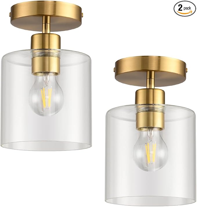 Brass Semi Flush Mount Ceiling Light,Gold Modern Fixture for Closet Hallway Entryway Light Fixture Ceiling Brass Finish 2 Pack