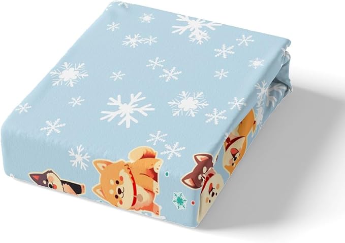 Manfei Xmas Tree Duvet Cover Set Twin Size, Cute Christmas Dogs Print Comforter Cover with 1 Pillowcase, New Year White Snowflake Print Bedding Set 2pcs for Kids Boys Girls Bedroom Decor,No Comforter