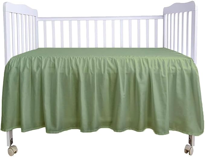 Crib Bed Skirt 28” x 52” with 14” Drop – Split Corners Dust Ruffle, Microfiber - Breathable, Durable, Elastic Adjustable Fit, Soft Nursery Bedding for Baby Boys & Girls, Sage Solid