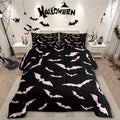 Erosebridal Bat Comforter Set Halloween Pink Bats Bedding Set with 2 Pillow Cases Silhouette Gothic Quilt Queen Size for Kids Boys Youth Gothic Spooky Bedding Comforter Sets,Black