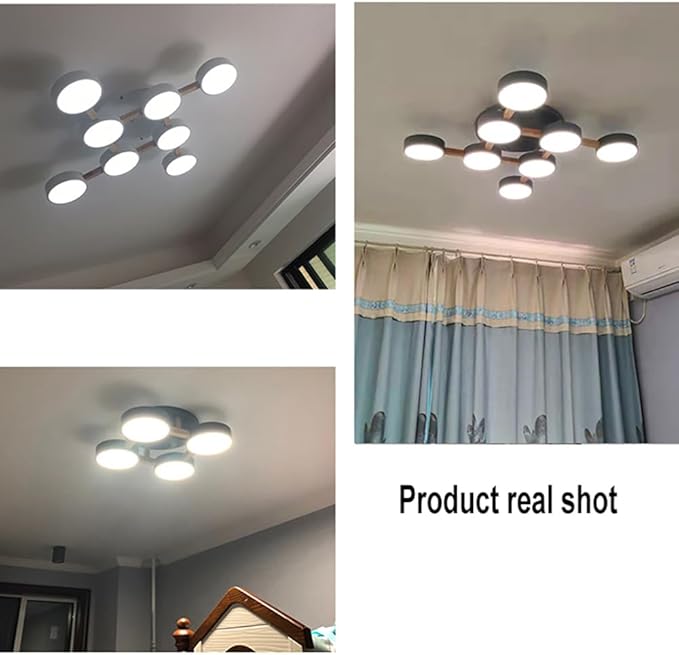 LED Flush Mount Ceiling Light Fixture with 3000K/4000K/6000K Temperatures Selectable,21Inch 33W Chandelier Modern Wood Ceiling Lamp for Bedroom Kitchen, 3-Lights Indoor Lighting White Pendant Light
