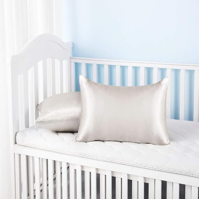 Silky Satin Toddler Pillowcases Set of 2, Super Soft Travel Pillow Covers, Small Kids Pillow Cases with Envelope Closure, 13"x 18", Silvergrey