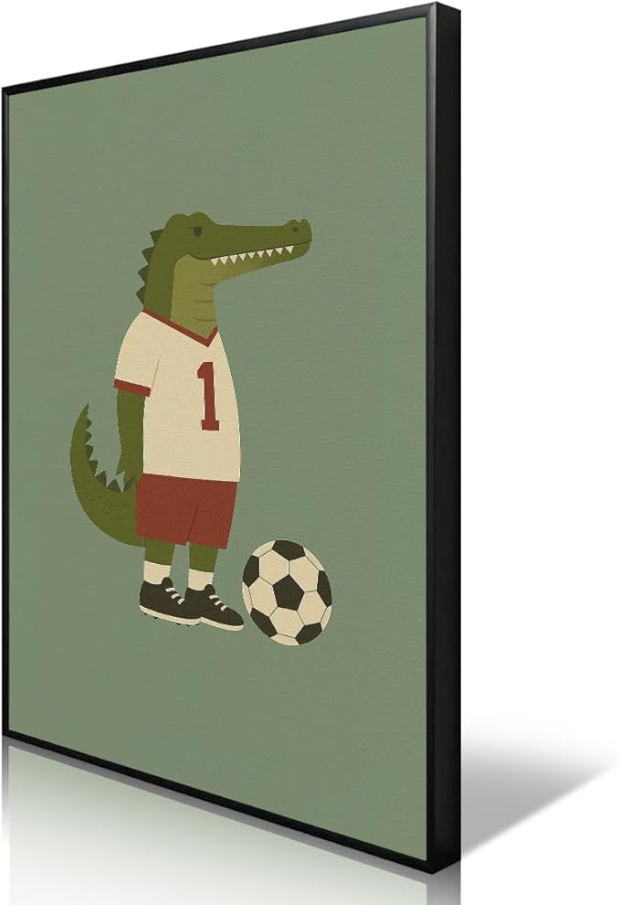 Soccer Posters, Nursery Animal Sports Posters, Long Live Boyhood Inspirational Quote Print, Football Athletes Giraffe Rabbit Crocodile Pictures, Boys Bedroom Sports Artwork 8x12in Framed