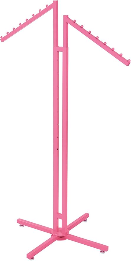SSWBasics Hot Pink 2-Way Clothing Display Rack - Sleek Retail Clothing Rack with Slant Arms for Garment Display (48"-72"H 3" Increments) - Sturdy Clothes Rack for Boutique, Thrift Store, and Retail