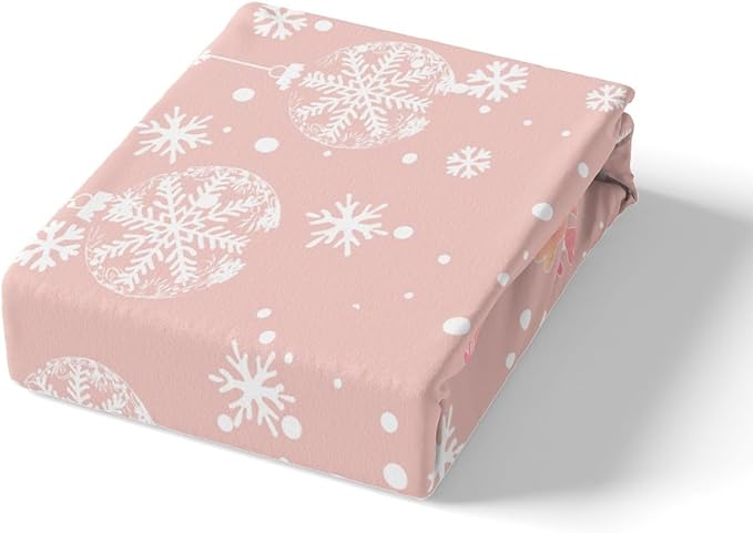 Manfei Kawaii Snowman Duvet Cover Set King Size, Cute Pink White Snowflake Comforter Cover with 2 Pillowcases, Christmas Theme Bedding Set 3pcs for Kids Girls Lightweight Bedspread Cover,No Comforter